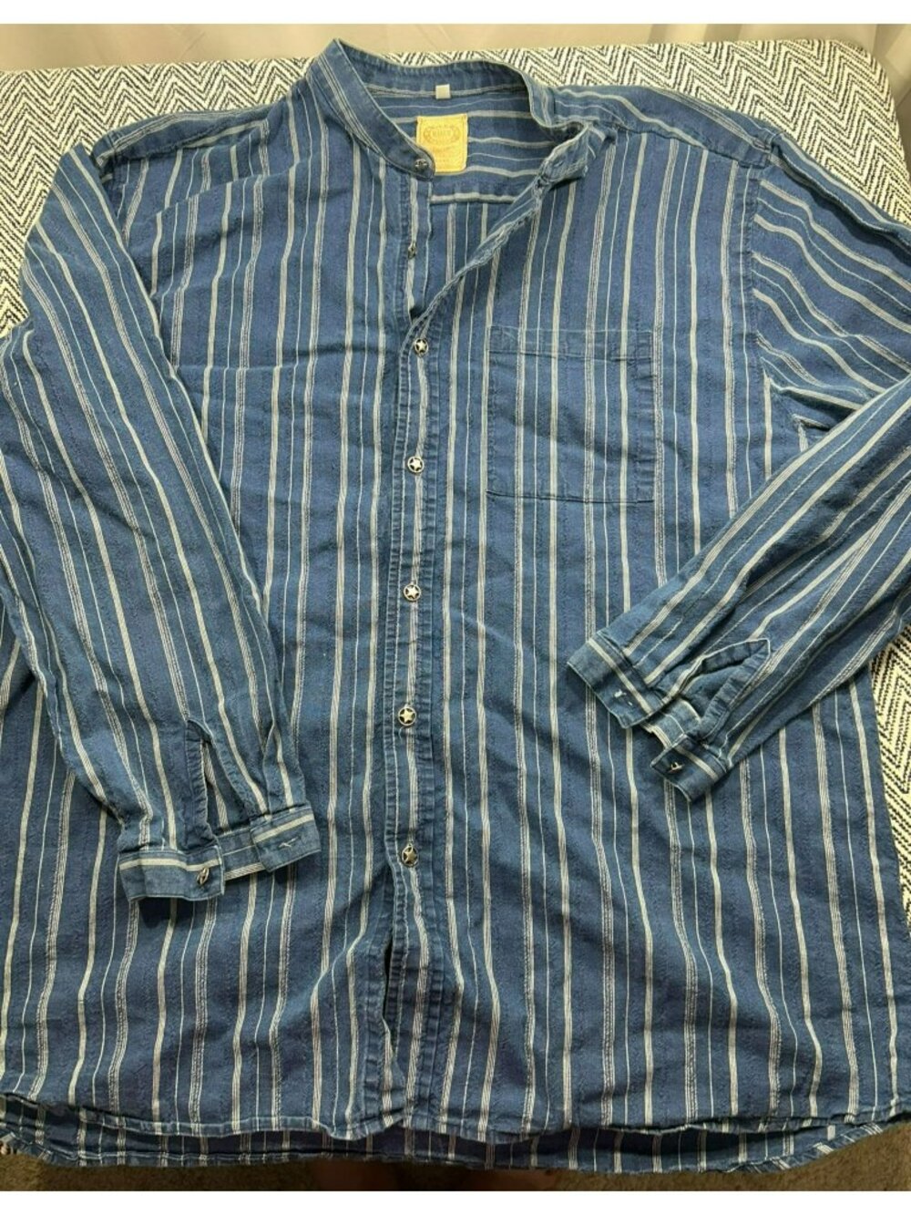 VTG Wah Maker Striped Men's Button-Up Shirt XXLT Made In USA Blue & White Wester